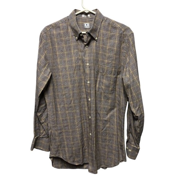 Peter Millar Shirt Mens Size Medium Brown Yellow Plaid Crown Logo Button Down - Picture 1 of 6